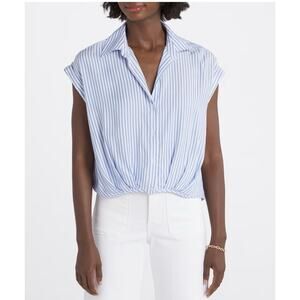 KUT FROM THE KLOTH Gaia Pleated Top Size XL Striped V-Neck Cropped Viscose